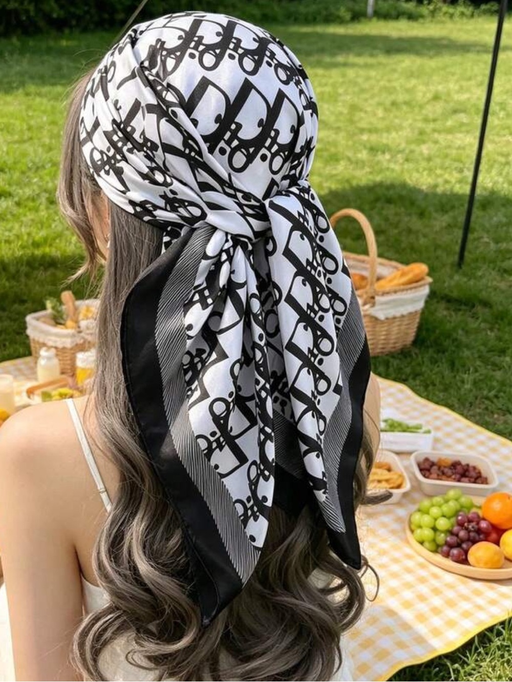 Designer inspired Black & White Patterned Headscarf